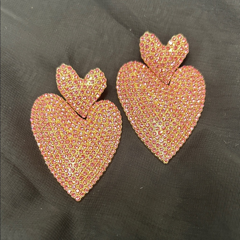 Elegant Pink Crystal Heart Earrings